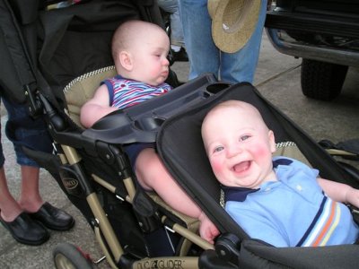 [Andrew and Owen in stroller, Owen smiling]