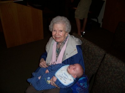 [Great-grandma Ing holding a sleeping Andrew]