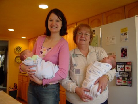 [Heather holding Andrew, Toni holding Owen]